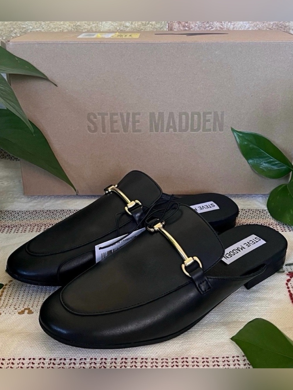 NEW Steve Madden Women's Galilea Leather Loafer Mule Slip-On Black Flats, Size 6
